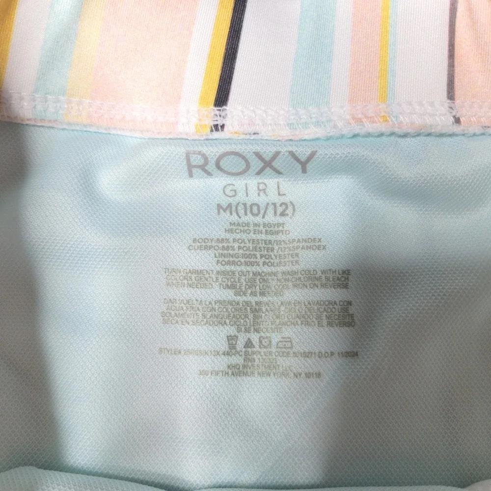 Roxy Girl Striped Bikini Bottom Yellow Pink Blue V-Waist Size M 10/12